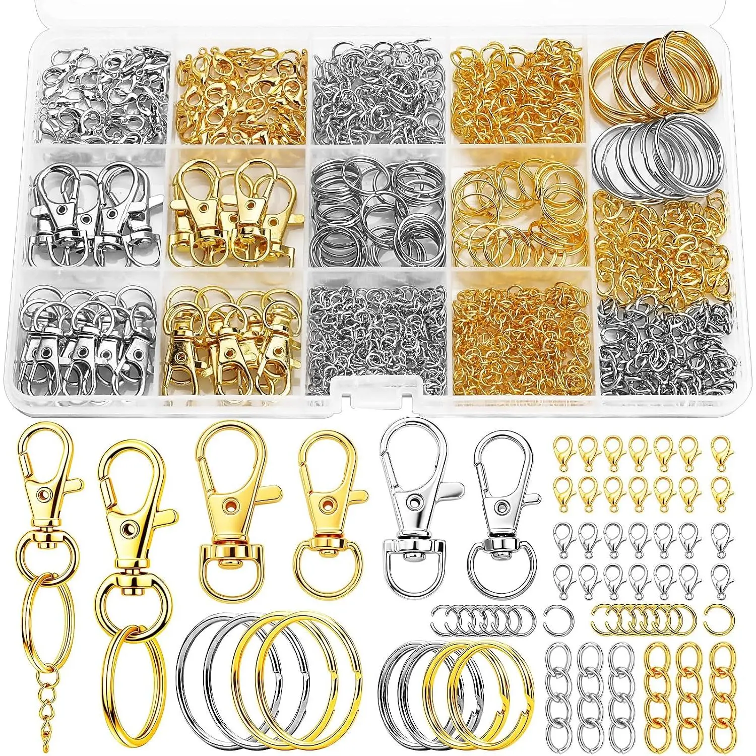 990 count  Making Kit,  Kit with Key Rings,  Clip, Lobster Clasps, Jump Rings & Chain Extenders and Snap Hook for  Making Supplies, Purse Making Supplies