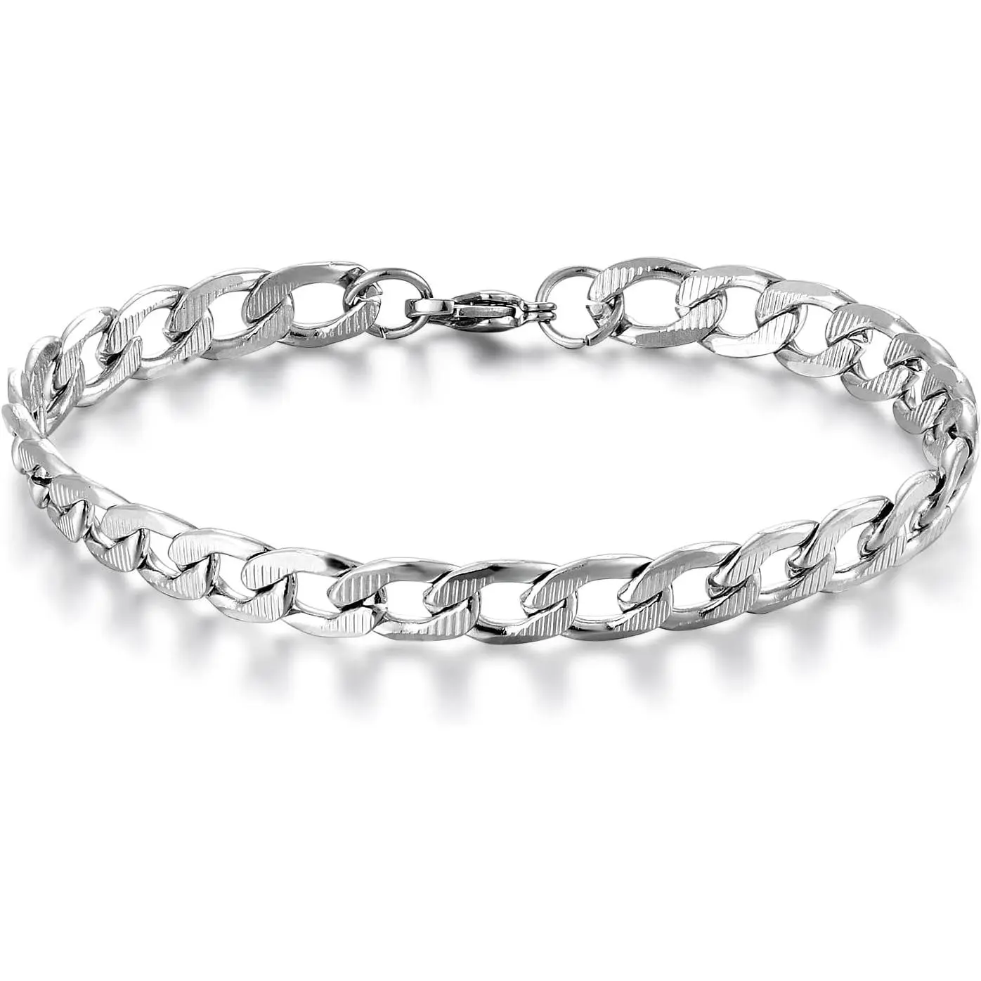 Figaro Link Chain Bracelet Thin Stainless Steel Striped Curb Chain Cuban Chain Link Chain Bangle Bracelet, Mens Womens, Cassic,Chain length 21CM
