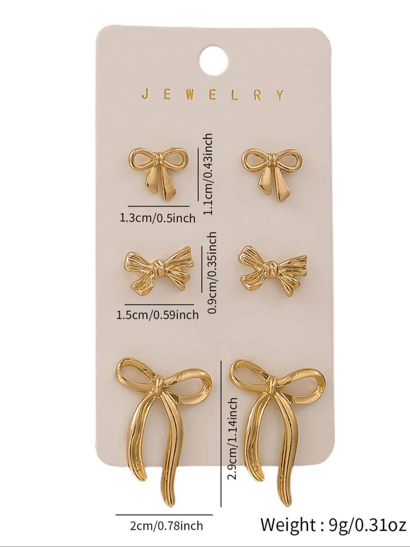 Bow Earrings Set, 3 Pairs Of Stylish Bow Stud Earring Jewelry for Women, Elegant Minimalist Earrings, Fashion Accessories for Every Occasion, Ear Studs