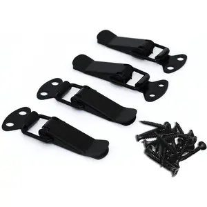 Black Toggle Latch, Steel Spring  Toggle Latch, Black Catch Hasp Clamp Clip Lock with Black Steel Drywall Screws for Cabinet, Wooden Case, Box, Chest(4 Pack)