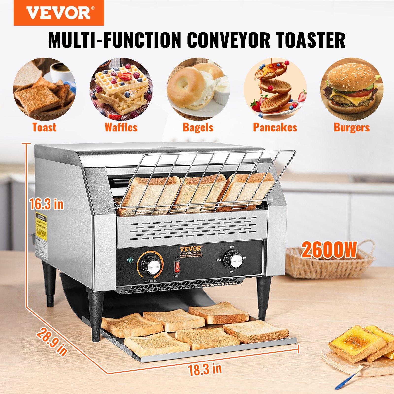 VEVOR Commercial Conveyor Toaster, 450 Slices/Hour Conveyor Belt Toaster, Heavy Duty Stainless Steel Commercial Toaster Oven, Electric Restaurant Commercial Toaster for Toast Bun, Bagel, Bread