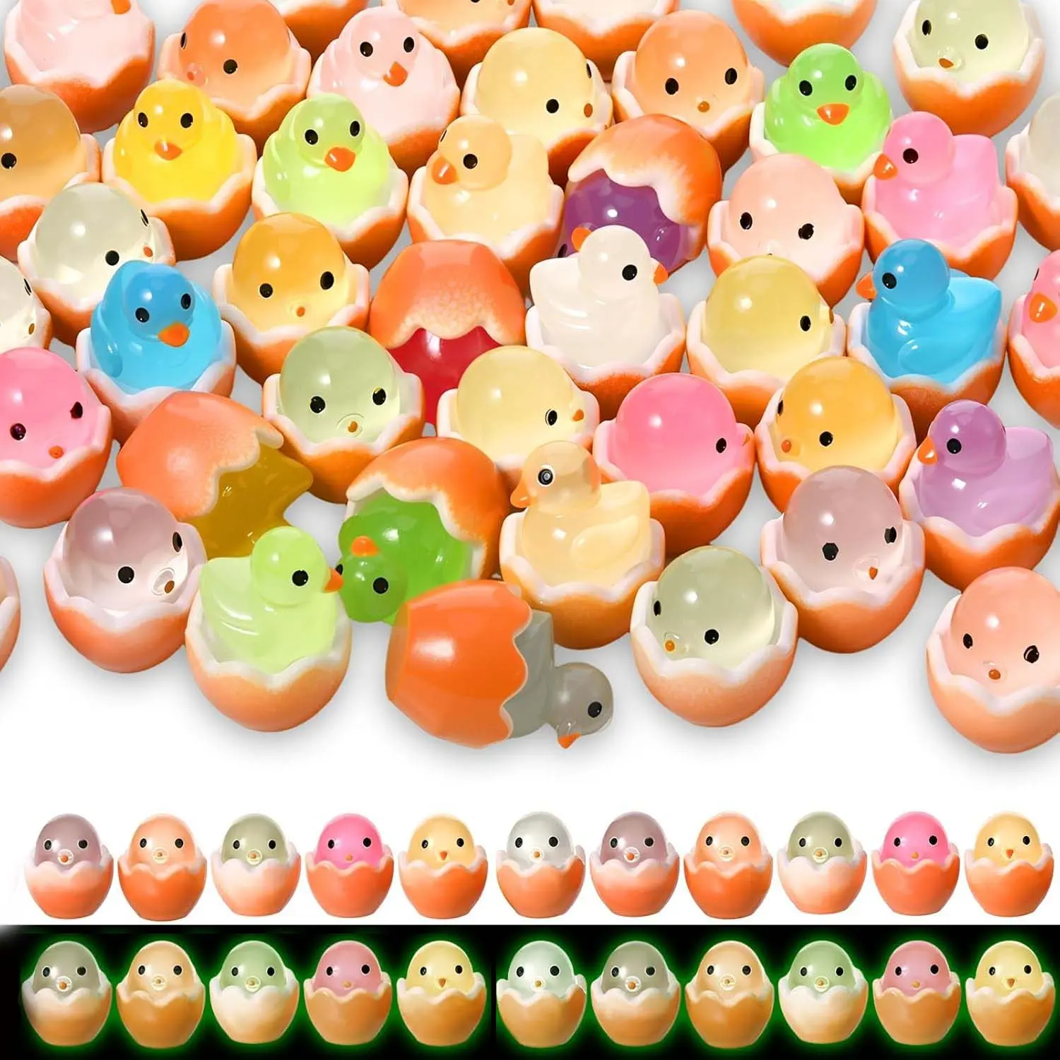 30pcs Easter Cracked Egg Chick Decorations, Mini Egg Basket Fillers, Luminous Chick Eggshell Decorations, Holiday Party Supplies