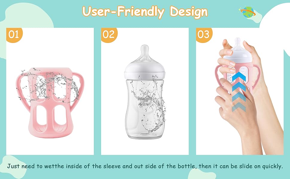 VVH 4 Pack Silicone Sleeves with Handles for Philips Avent Natural Baby Bottle 9 oz/8 oz, Avent Glass Bottles Sleeve Easy grip, Anti Breakage Baby Bottle Holder, Compatible with Philips Avent Glass Bottle