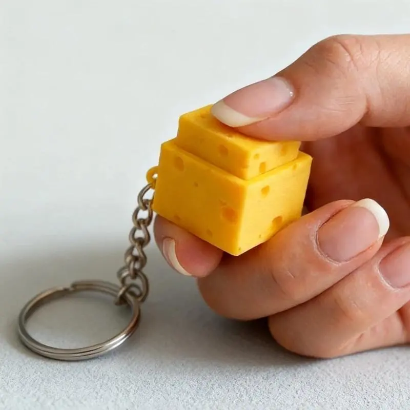Unisex Plastic Stress Relief Keyboard Keychain - Oddly Satisfying 3D Cheese Shape Clicker Toy, Calms Stress, Sensory Support, Novelty Relaxation Gifts
