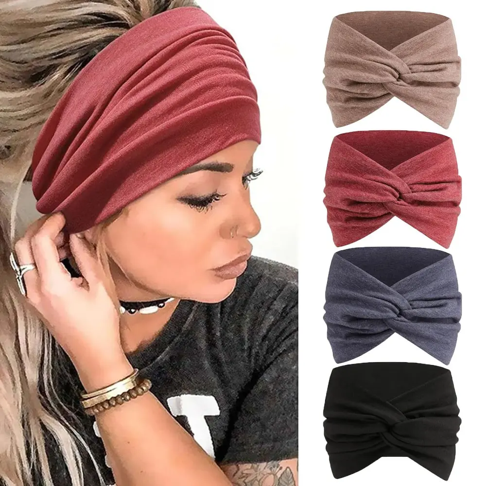 4 Pcs Women's Boho Headbands, Wide Elastic Tie-Dye Hair Bands, Vintage Style, Ideal for Running, Yoga, Makeup, Spa, Daily Fashion