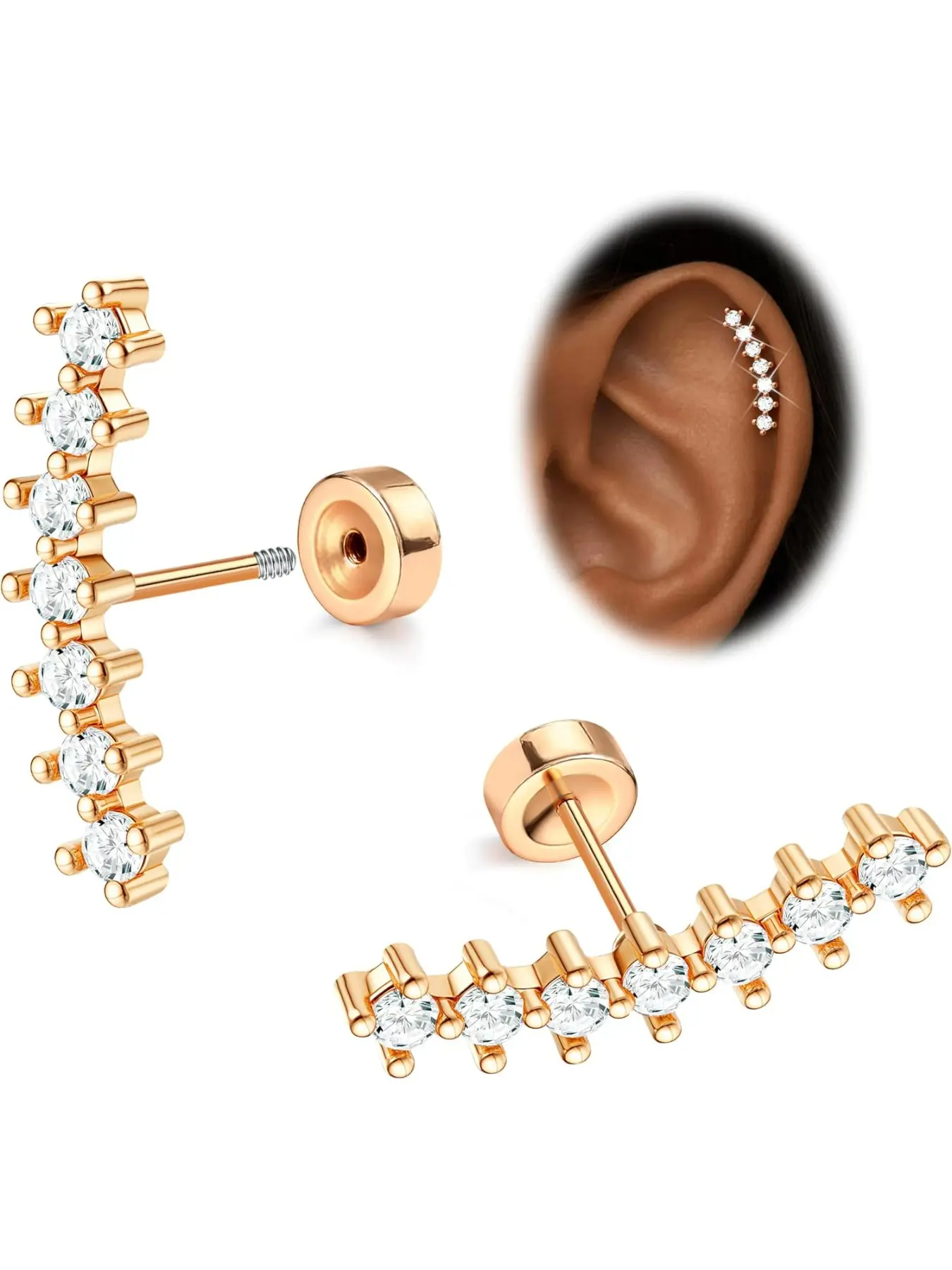 Cartilage Earrings for Women Hypoallergenic Flat Back Earrings Surgical Steel for Sensitive Ears Flatback Stud Earring Helix Conch Tragus Daith Piercing Jewelry 16G
