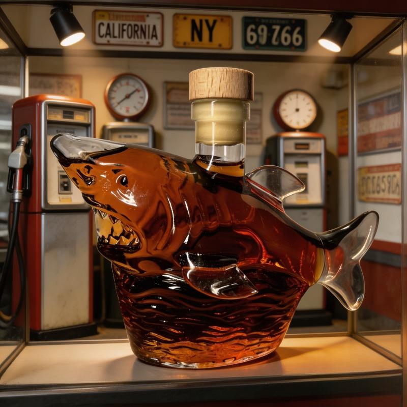 Shark Whiskey Bottle - Creative Whiskey Bottle - - Compact portable whiskey set, suitable for family gatherings and outdoor parties - Art sculpture, exquisite glass bottle decoration, romantic Christmas gift for couples, men's gi