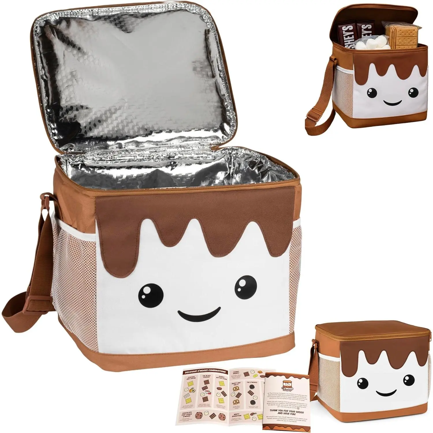 Smores Caddy, Large Marshmallow Cooler Bag - Smores Kit  Fire Pit & Campfire Accessories, Cute Insulated Collapsible Bag  Picnic, Camping, Glamping, Date Night