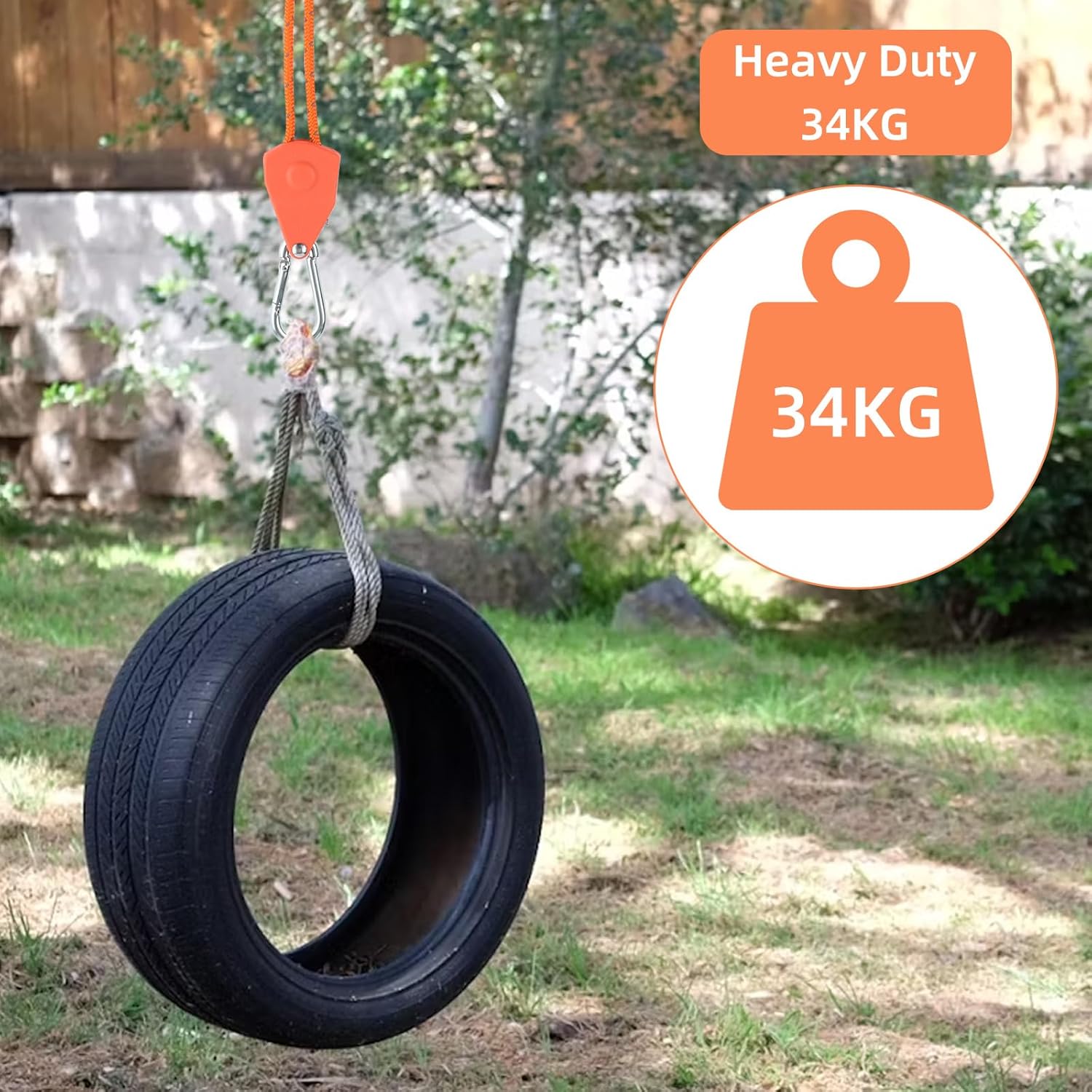 4Pack 4 m 1/8inch Adjustable Rope Hanger, Ratcheting Pulley System Kayak Straps for Hanging Plants Grow Light and Various Tie-Down Uses (Orange) - Home Improvement.