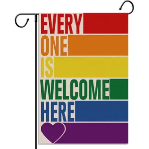 [LGBT Pride Decoration] Rainbow Welcome Garden Flag LGBT Gay Pride Lesbian Bisexual Transgender Vertical Double Sized Yard Outdoor Decoration