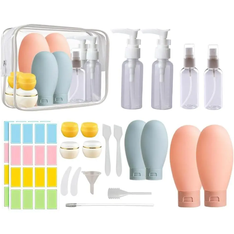 21 count Refillable Toiletry Bottles with Toiletry Bag for Travel Containers Empty Squeeze Leakproof Accessories for Toiletries Shampoo Lotion  Wash ()