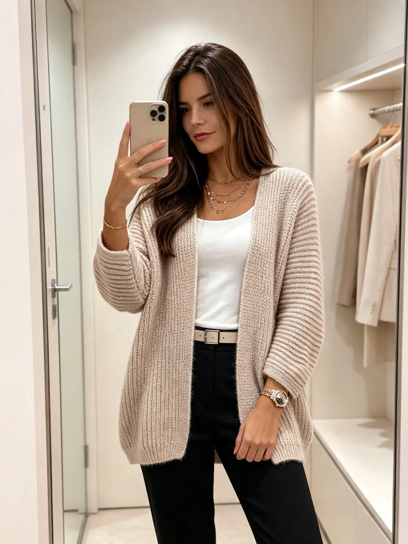 Women's Buttonless Loose Knit Cardigan Long Sleeve, Basic Simple Design, Comfortable and Fashionable Layering Piece, Stylish Outerwear for Everyday Wear