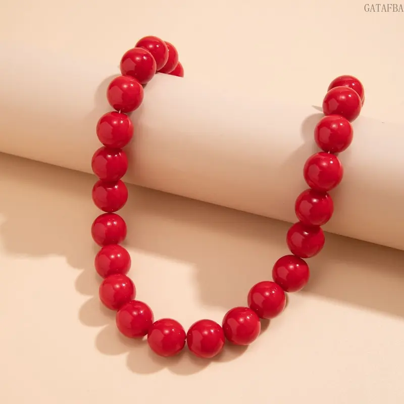 14MM Red Round Bead Unisex Choker Collarbone Chain - Minimalist Luxury European Style Chain & Link Neck Jewelry, Elegant Stackable Accessory for Daily, Party Sports Outfit,back to school,back to school haul