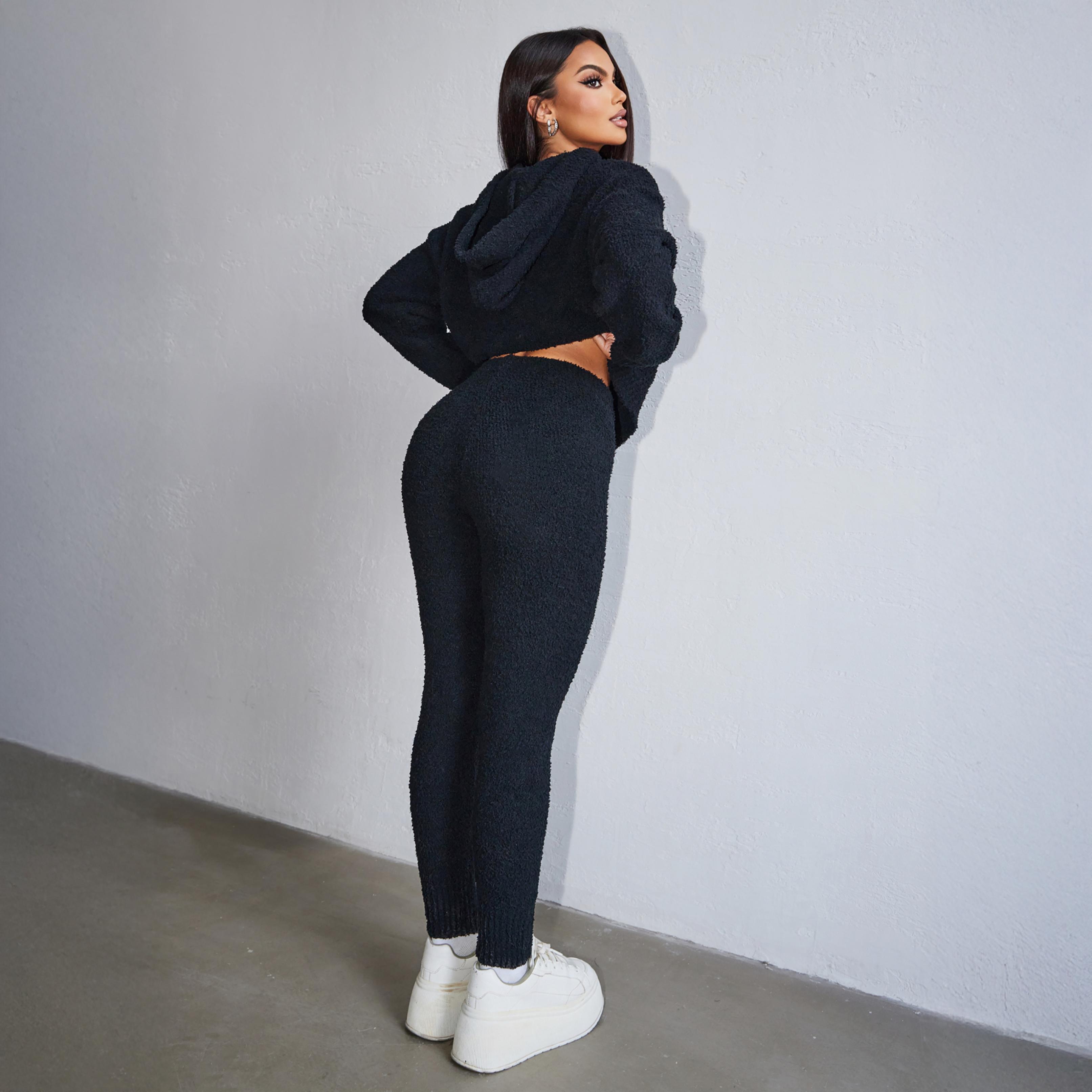 Joyfunear Women's Soft Woolen Knit Tracksuit Hoodie & Leggings Set for Home Leisure Daily Outings High-Quality Blend Fabric Adjustable Drawstring Hoodie Elastic Waist Leggings Pink Hue S-XXL