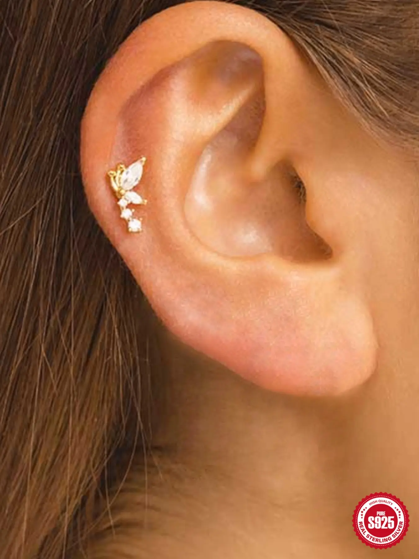 1Pc 925 Sterling Silver Classic Dragonfly Cubic Zirconia Flat-Back Stud Earring Hypoallergenic Cartilage Helix Tragus Lobe Piercing Suitable For Women For Daily, Dates, Vacation, Wedding, Party, Holiday Gift