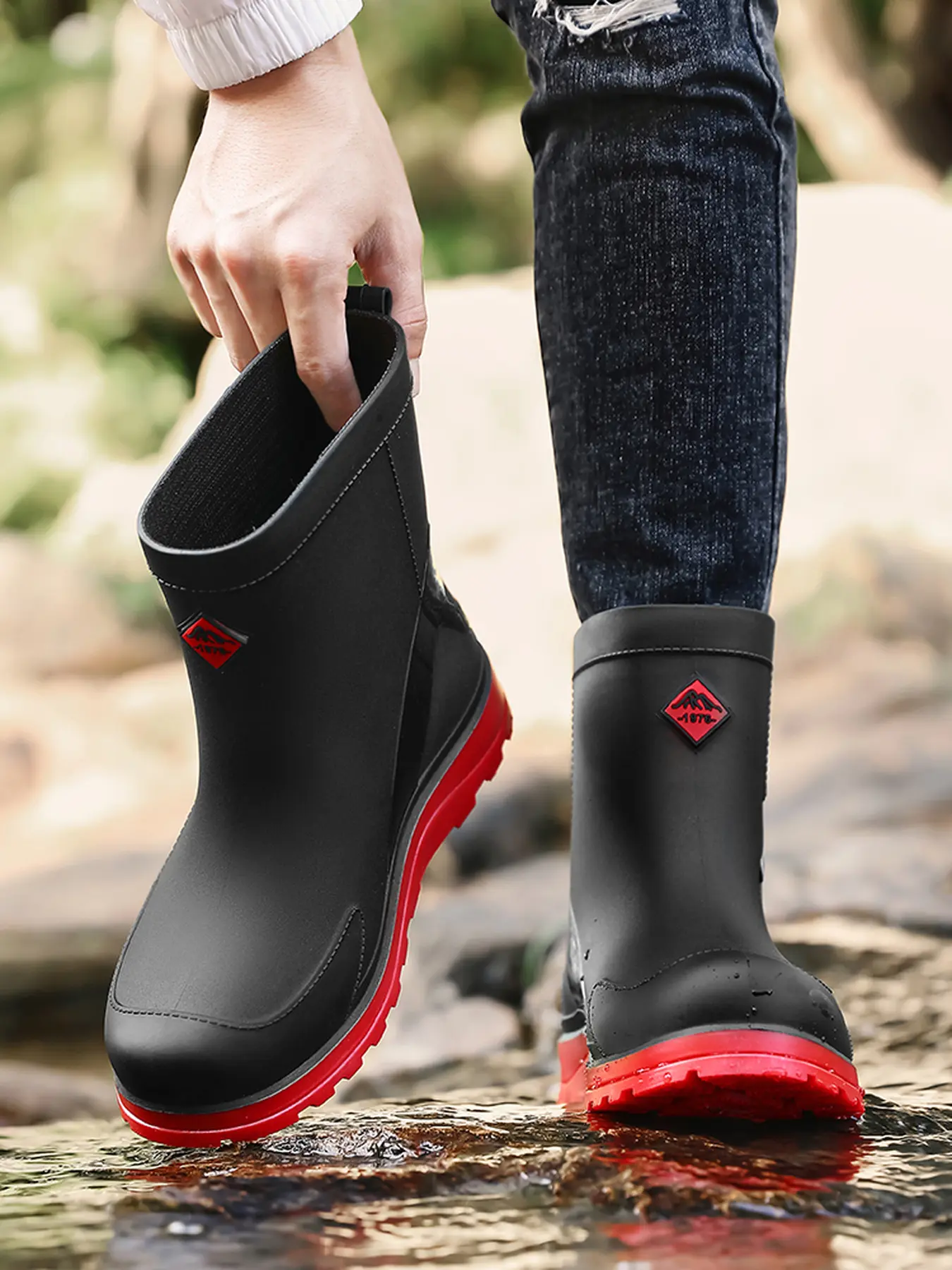Men's Short Ankle Waterproof Rain Boots Non-Slip Rubber Sole Wear-Resistant Toe Cap Lightweight Comfortable for Outdoor Work Fishing Daily Commute