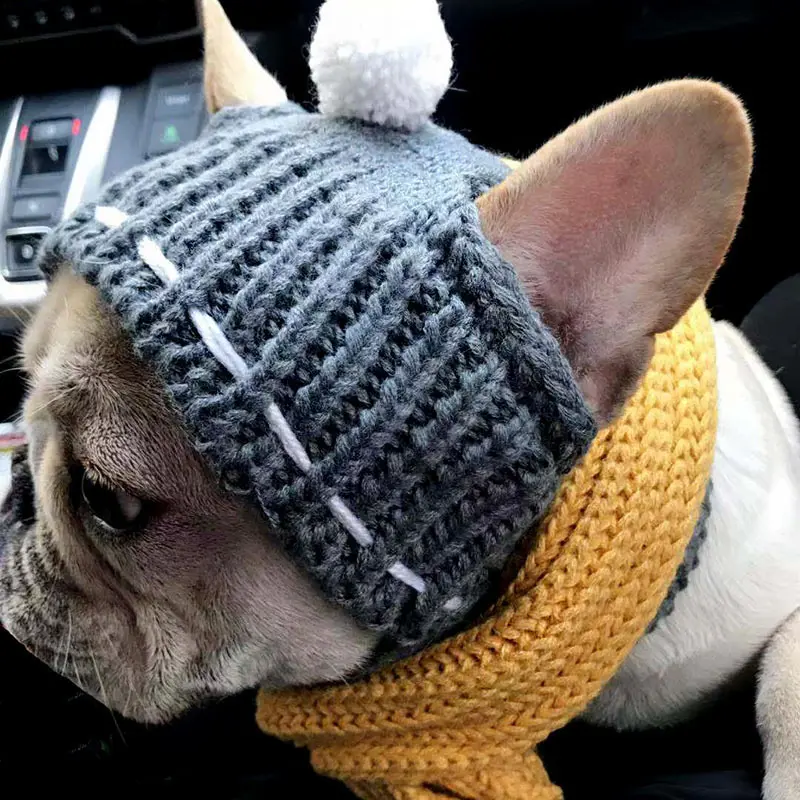 Fall Winter Warm Knitted Pet Hat, Cute Soft Cold Weather Accessory for French Bulldogs & Small Dogs