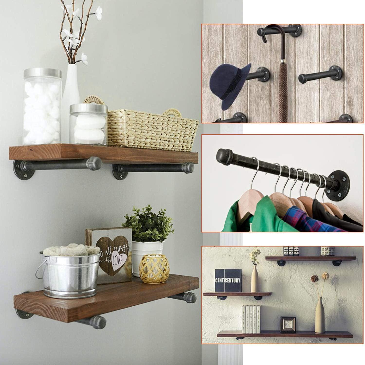 1/2" Industrial Black Iron Pipe Shelf Brackets, Rustic Wall Mounted DIY Shelving Bracket Hanging Custom Pipe Brackets for Floating Shelves (10 Inch, , 2.0)