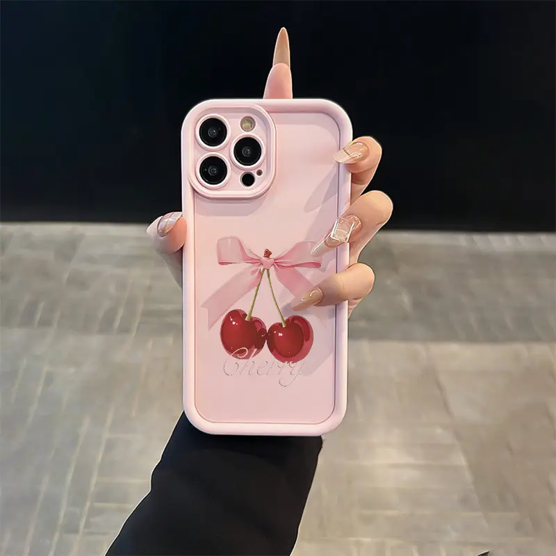Phone Case: 1 High Bamboo Pink Bow Cherry TPU Material Drop-Proof Case with Precise Cutouts and Full Coverage, Suitable for Apple iPhone 6/7/8/X/11/12/13/14/15/16 Pro/16 Pro Max/16 Plus
