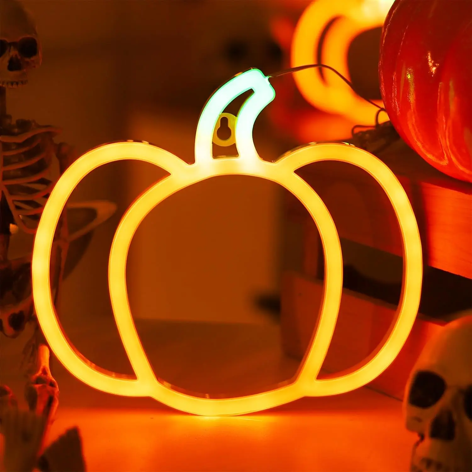 Pumpkin Neon Signs Light, Halloween Fall Thanksgiving Autumn Decorations | 1 Pack  Operated or USB , Orange and Green Lights Indoor, Cute Decor for , Room, Wall, Mental, Bedroom