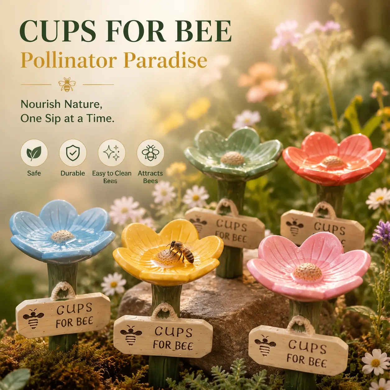 Whimsical Ceramic Bee Watering Dish with Shallow Depth for Safe Hydration, Pollinator Aid for Birds & Butterflies in Backyard Gardens, Charming Bee-Inspired Look, Eco-Friendly Construction, Butterfly And Bird Enthusiasts-YY2
