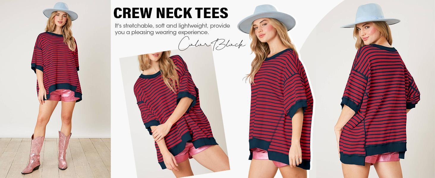 Imily Bela Womens Oversized T Shirts Striped Color Block Cotton Tops Summer Casual Half Sleeve Loose Fit Crewneck Sweatshirts Imily Bela Womens Oversized T Shirts Striped Color Block Cotton Tops Summer Casual Half Sleeve Loose Fit Crewneck Sweatshirts