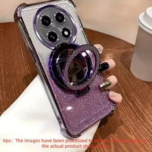 Compatible with Two Models of Huawei Honor (Magic 7 Lite/X9C), This Soft Phone Case Features a Gradient Pink Design And a Mirror Stand.