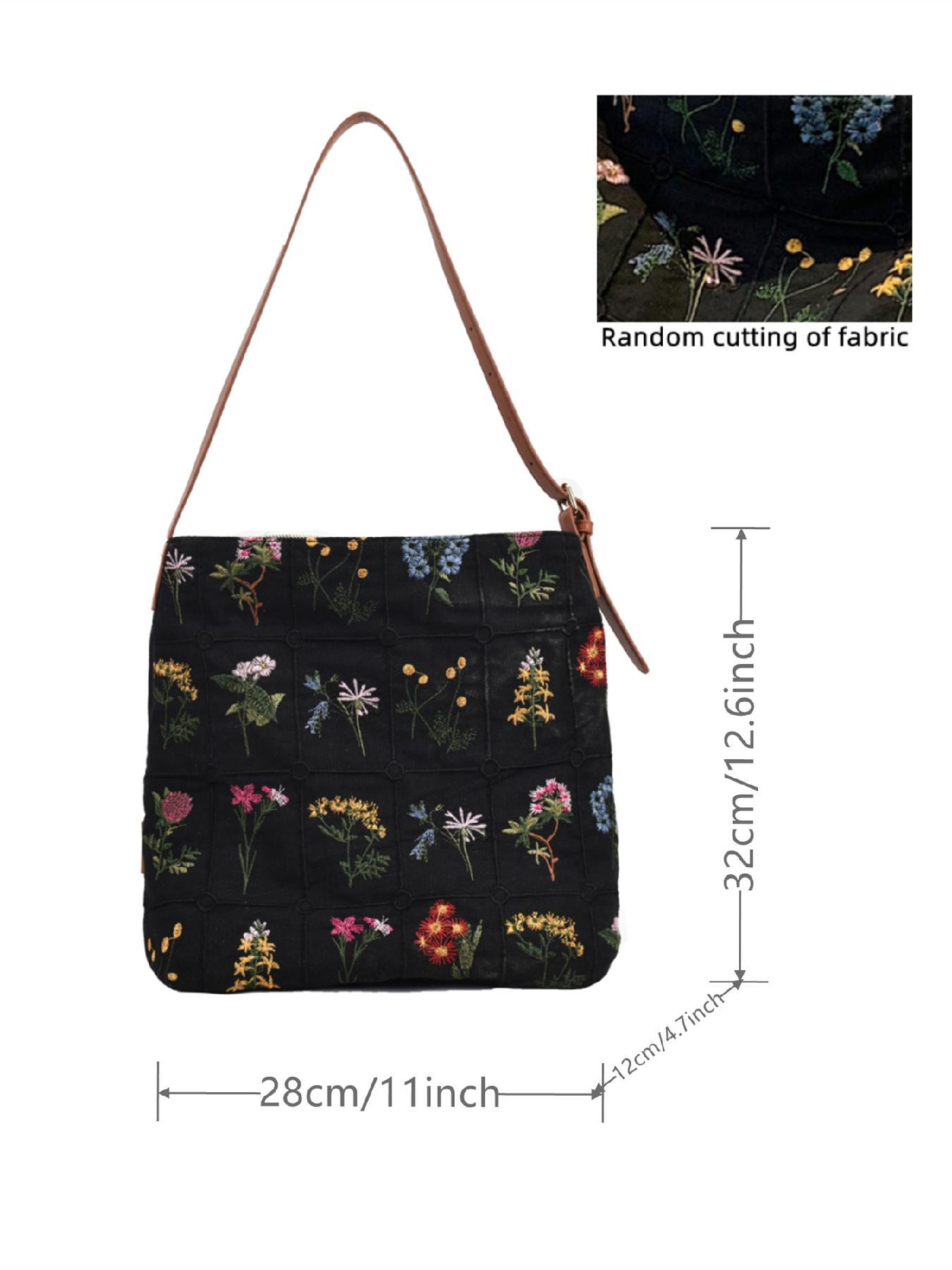 Women's Floral Pattern Embroidered Tote Bag, Fashionable Summer 2024 Large Capacity Shoulder Bag for Teen Girls, Women, Casual Tote Bag