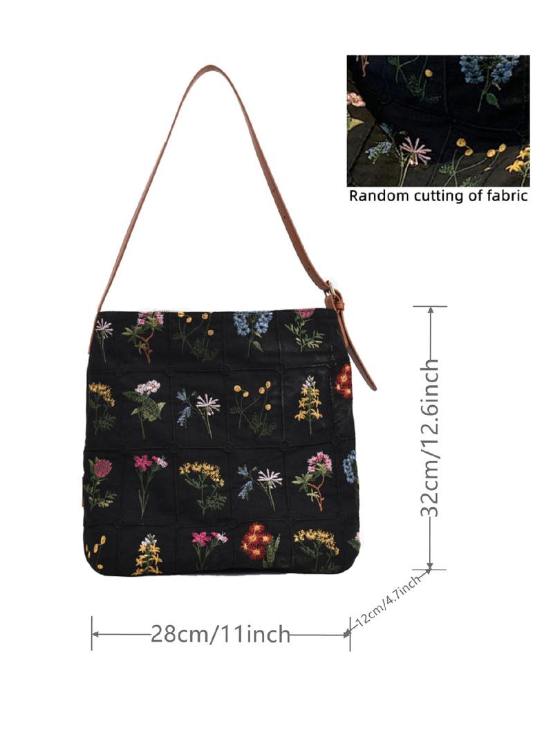 Women's Floral Pattern Embroidered Tote Bag, Fashionable Summer 2024 Large Capacity Shoulder Bag for Teen Girls, Women, Casual Tote Bag