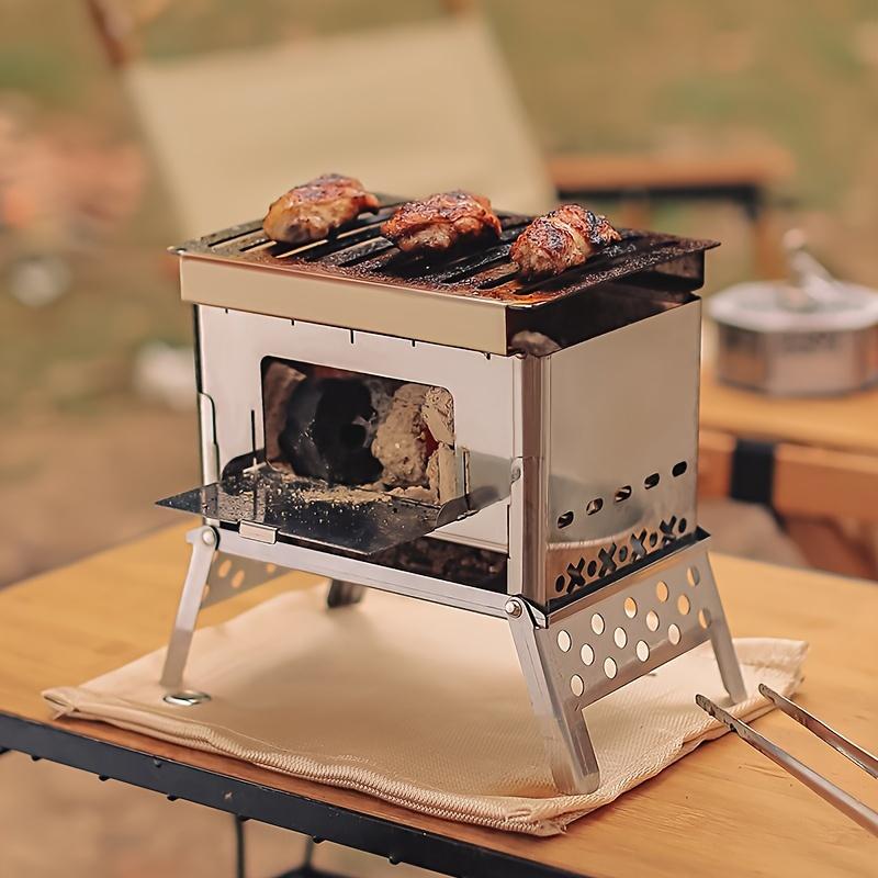 Outdoor Stainless Steel Card Grill, Camping Mini Detachable Portable Wood Stove, Picnic Charcoal Card Stove