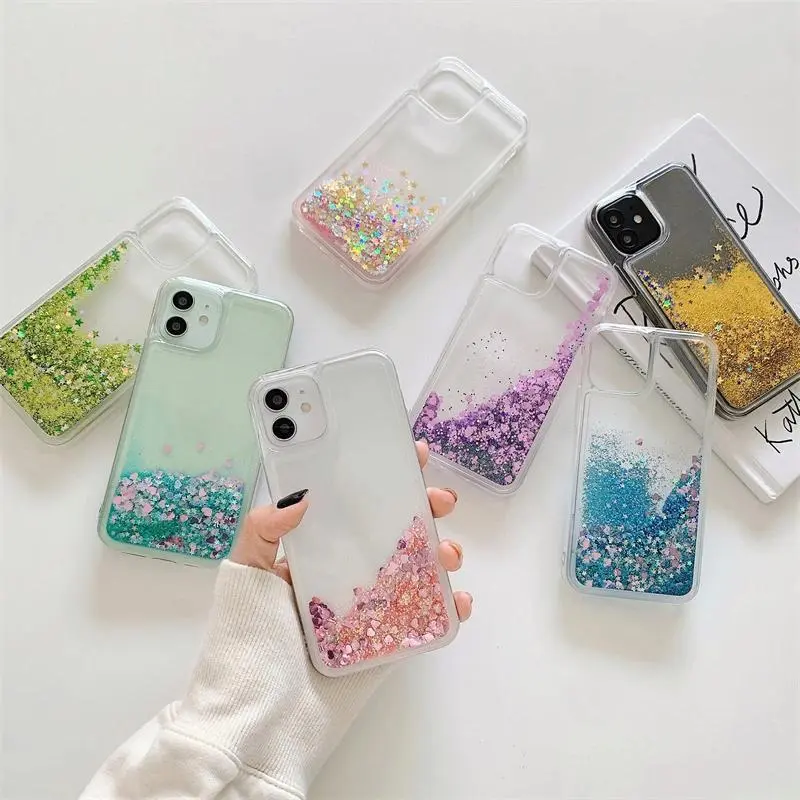 Coquette Kawaii Bling Sparkle Quicksand Liquid Glitter Phone Case For iPhone 17 16ProMax 15 14Plus Flowing Sequins Transparent Shockproof AntiDrop Cute Aesthetic Protective Cover For School And Daily Use
