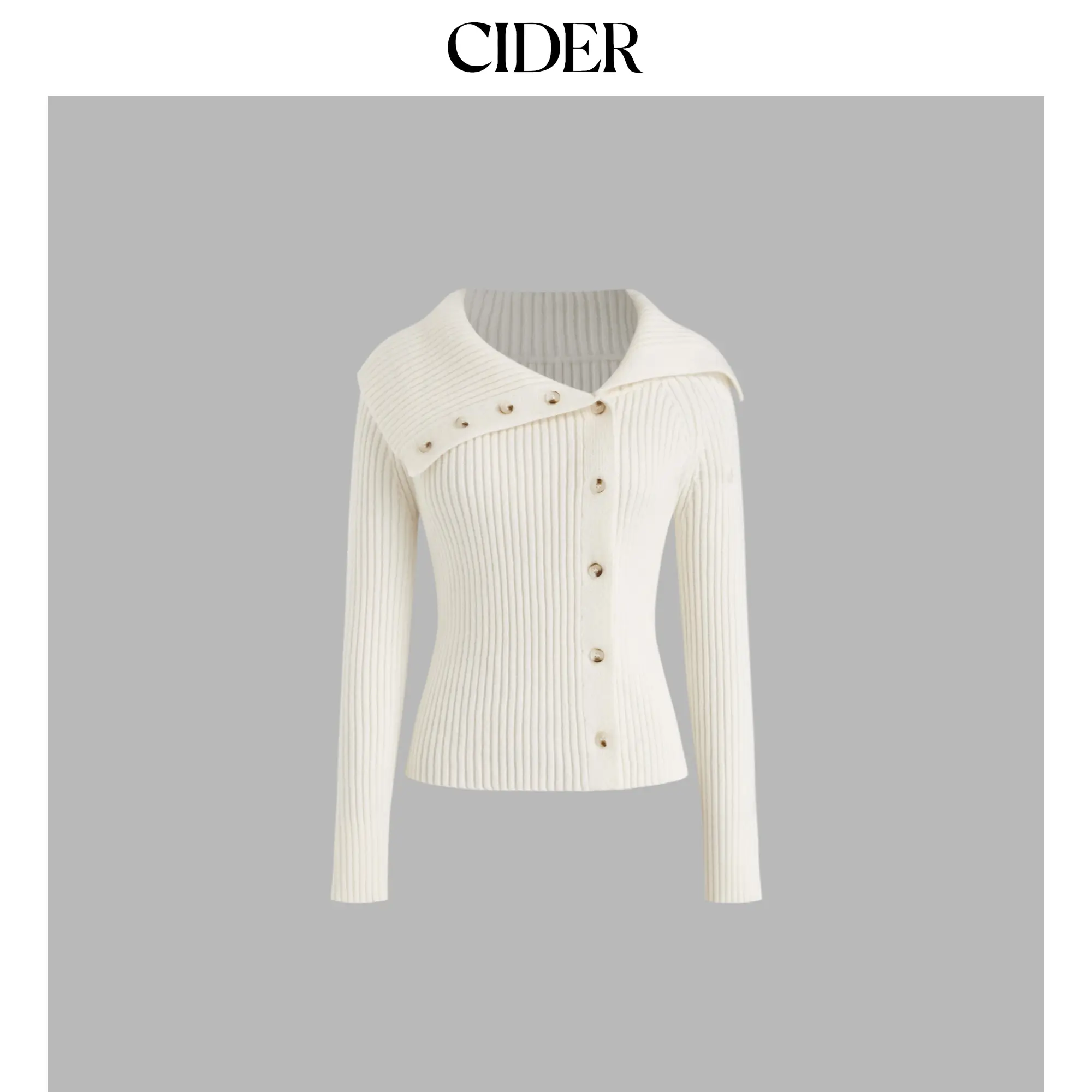 Cider [2 colors, size 2-10] Knit Asymmetrical Neckline Button Sweater
