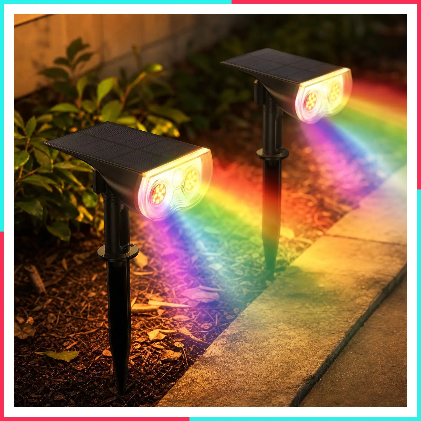 Solar Landscape Spotlights Outdoor Waterproof LED RGB Lights 2 Pack
