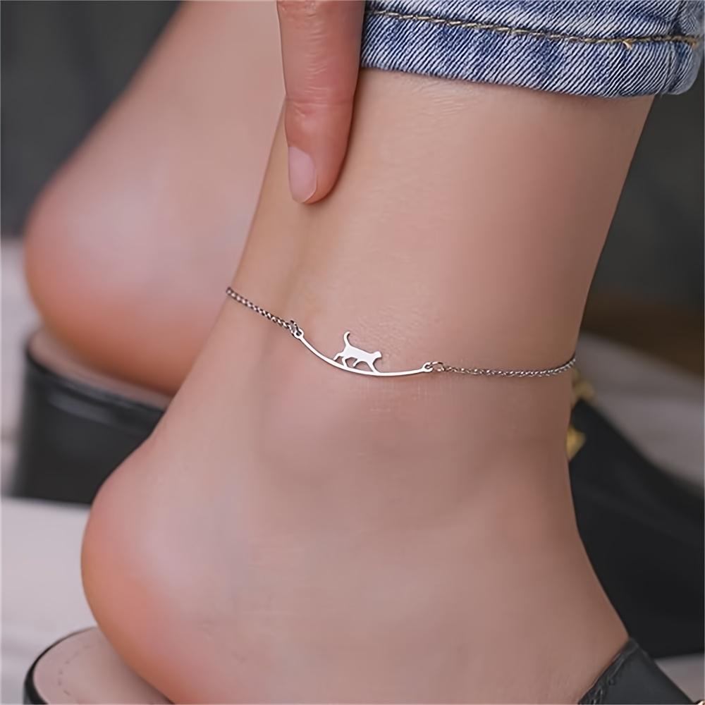 1 piece women's beach stainless steel cat anklet, adjustable ankle bracelet jewelry, summer beach cute animal jewelry anklet, Christmas gift for lovers