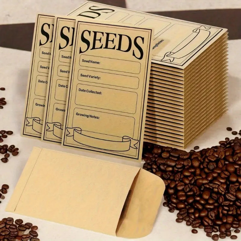 30 Kraft Seed Storage Envelopes, Self Sealing Envelopes, Self-Adhesive Sealed Seed Preservation Envelopes, Small Seed Storage Envelopes for Gardening, Sealed Envelopes for Collecting Vegetable Seeds, for Home Gardening, Office Mailing