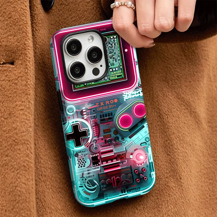 Cyberpunk Retro Gameboy Style Phone Case Phone Case for iPhone17Pro Max/11/12/13/14/15Pro/16Pro Max/S23/S24/S25PLUS ULTRA FE EDGE Precise craftsmanship, tight fit, comprehensive protection