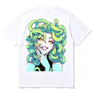 Men's Greek Mythology Medusa T-Shirt with Neon Green & Pink Snake Hair, Greek Key Gorgon Face Design - Loose Fit Crew Neck Casual Tee for all-Season Wear, Iconic Medusa Pop Culture Shirt for Parties & Everyday (Machine Washable)