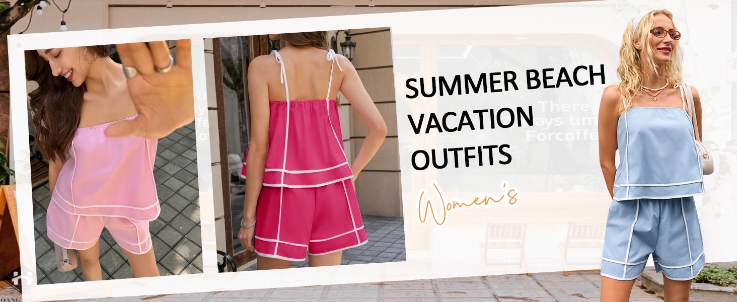 Fashare 2 Piece Outfits for Women Summer Striped Short Sets Casual Tank Top and Shorts Matching Set with Pockets