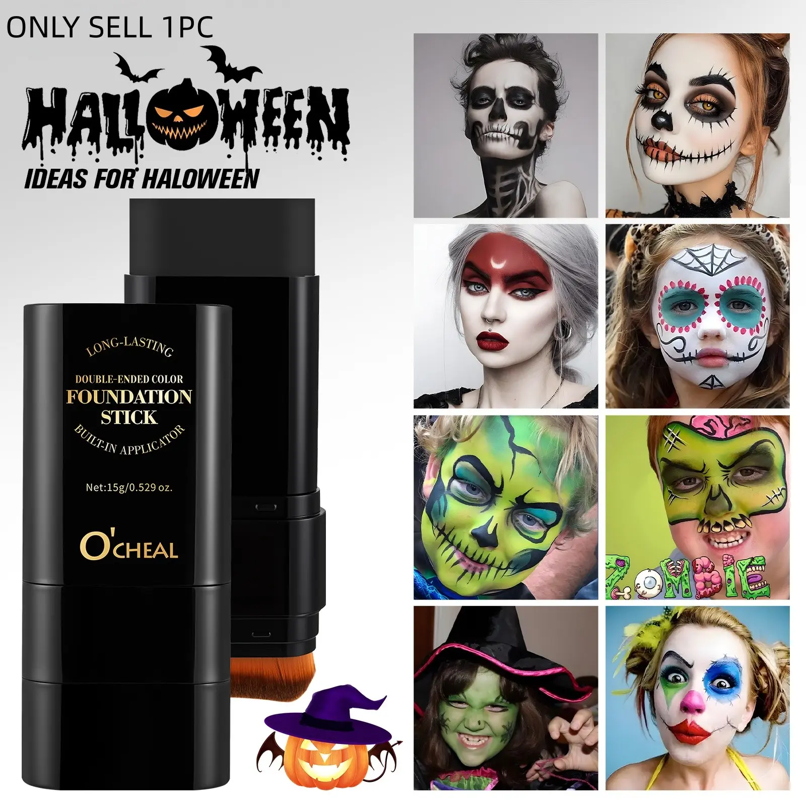 Halloween Foundation Makeup Stick, 5 Colors Face Body Paint Cream, Rotatable Cosplay Face Paint Stick, Zombie Skeleton Witch Costume Makeup