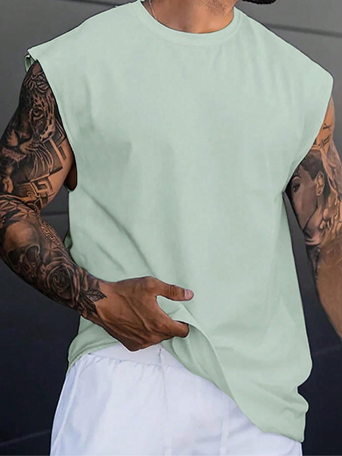 Men's Basic Solid Round Neck Sleep Tank Top, Regular Fit Casual Comfy Sleeveless Pajama Top for Summer, Women's Sleepwear