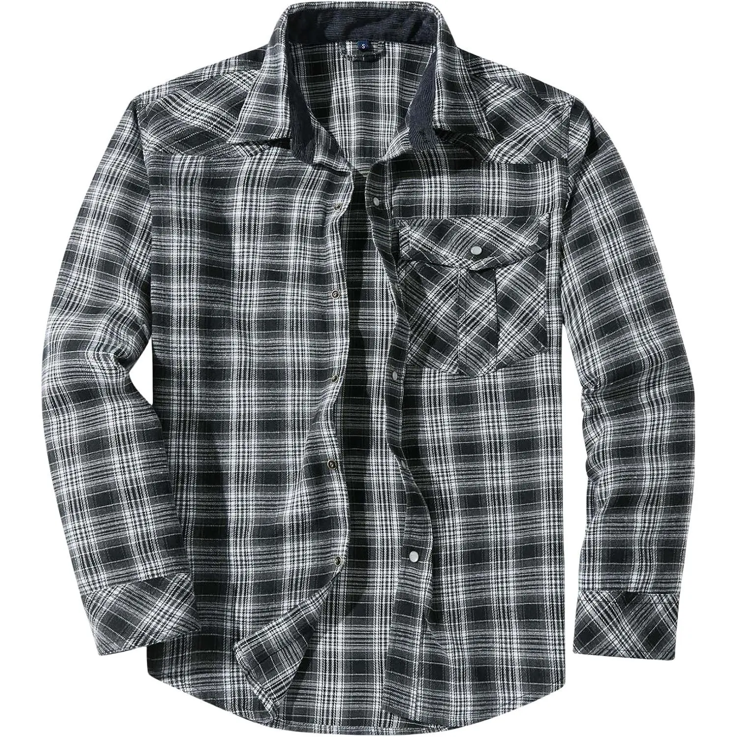 Men's Western Flannel Shirt Pearl Snap Button Up Casual Cowboy Long Sleeve Pockets Work Shirts for Men