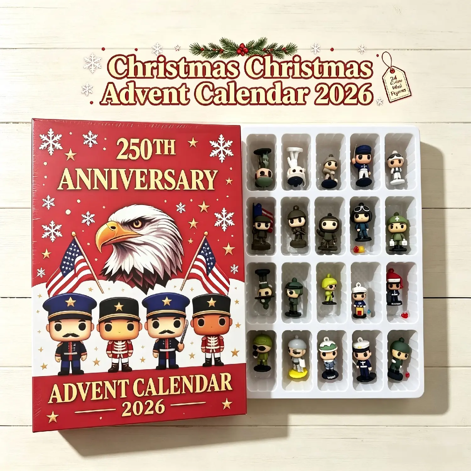 USA 250th Independence Anniversary Advent Calendar 2026, 24 Days Christmas Countdown Blind Box Contains 24 Different Military Character Figures, Holiday Collectible Toy Gift Set for Adults Kids