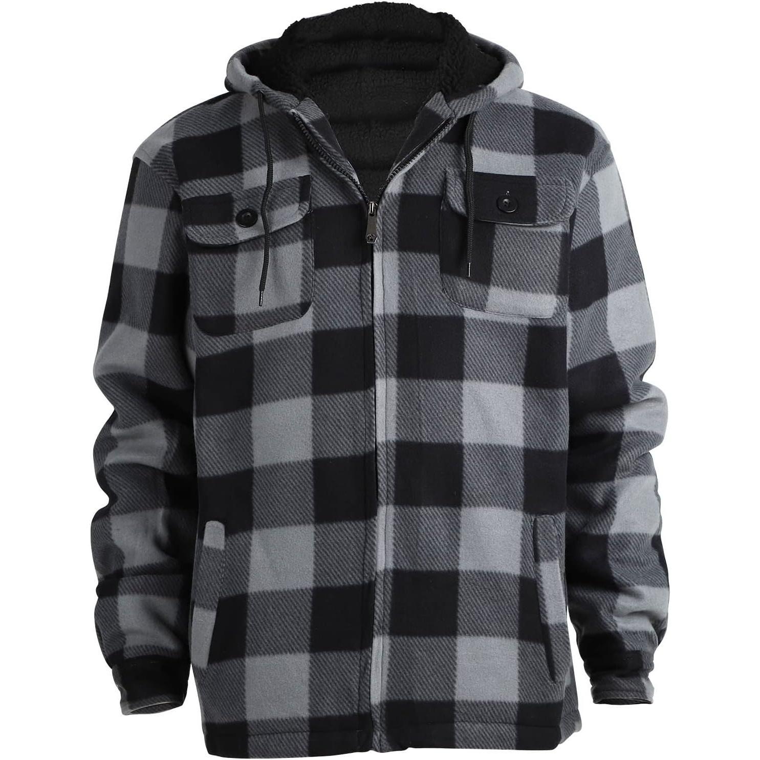 2025 ChristmasPlus Size Heavy Thick Flannel Plaid Jacket Sherpa Fleece Lined Hoodies For Men Zip Up Winter Warm Coat Buffalo Zipper Sweatshirt..1123