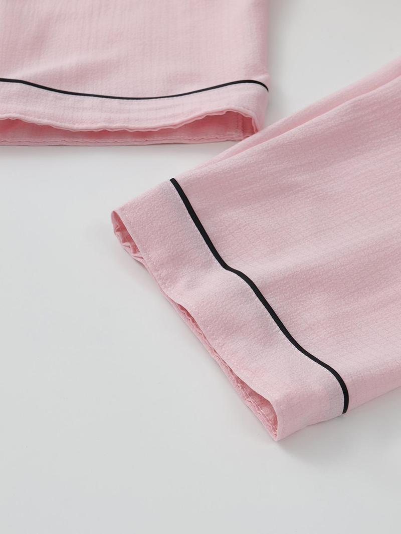 Women's Heart Embroidery Short Sleeve Pajama Set, Casual Comfy Lapel Neck Pocket Shirt & Shorts Pj Set, Ladies Sleepwear for All Seasons, Loungewear