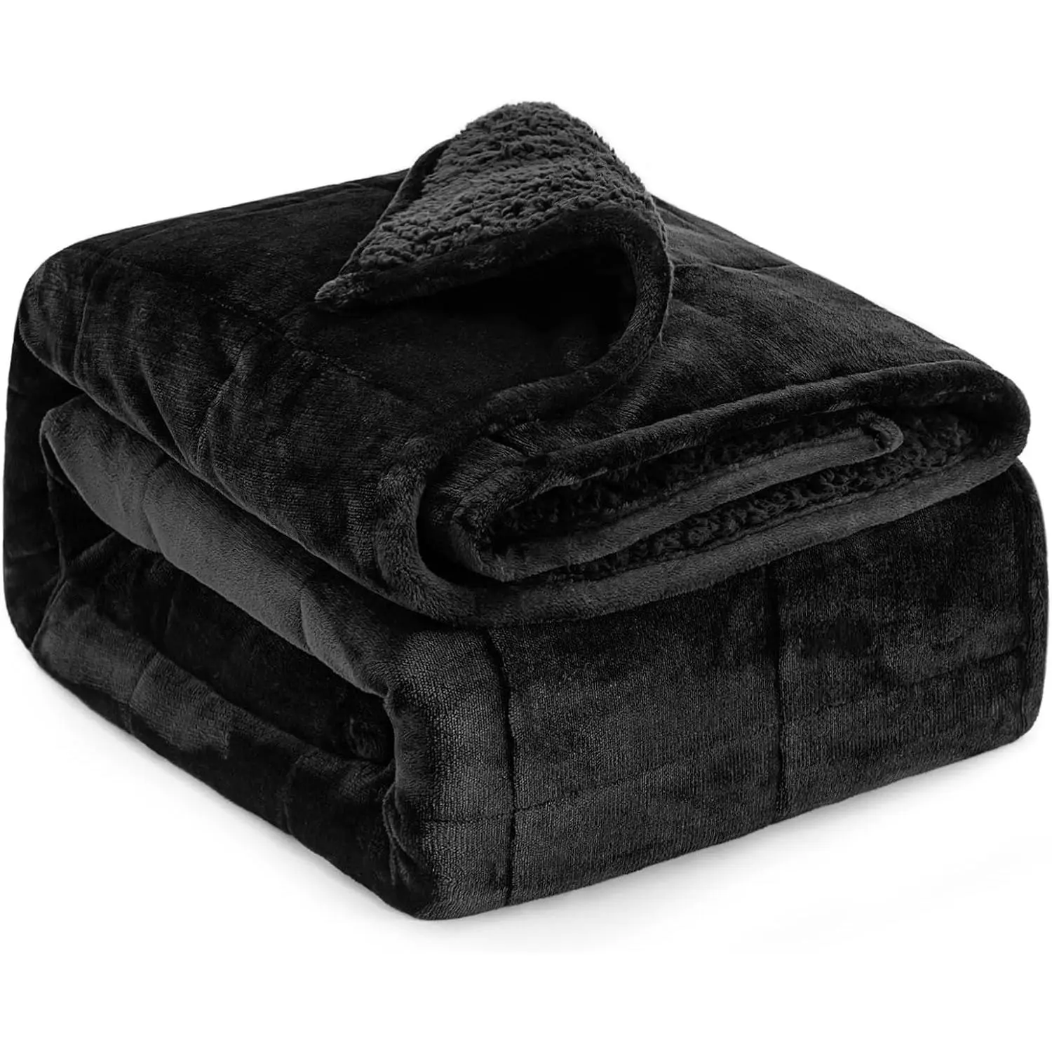 15 lbs Weighted Blanket for Adults  Size 60" x 80", Black | -Sided Sherpa Fleece Heavy Blanket, for   &  Sleep, Ultra Soft, Ideal  for Family, Warm & Cozy