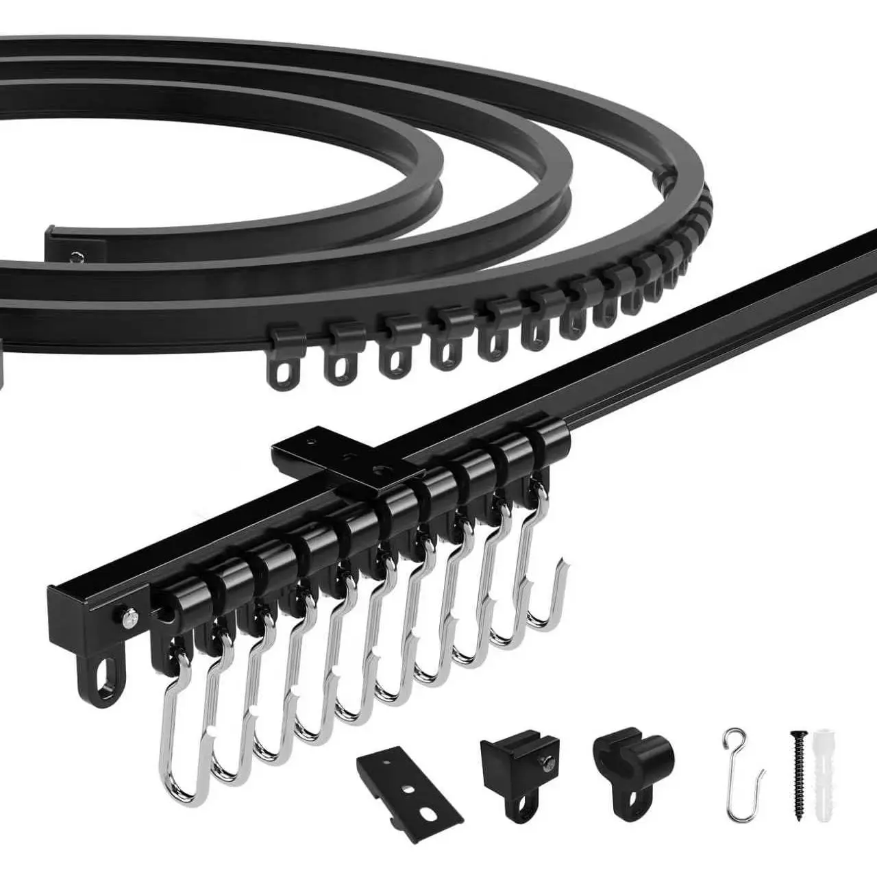 Flexible Bendable Ceiling Curtain Track, White And Black, Complete Installation Kit with Brackets, Gliders, Clips for Room Dividers,RV Ceiling Curtain Track (Black, 1 Meter(3.28ft))