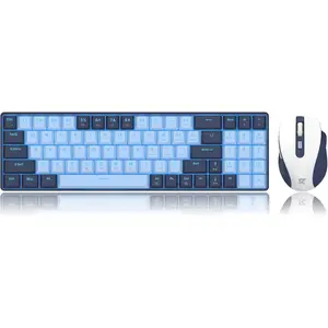 Redragon BS8773 Wireless Keyboard and Mouse Combo, 78 Keys 2.4Ghz Wireless Low-Profile Mechanical Red Switch Keyboard w/Slim Compact Design & Single Blue Backlit, Comfort Grip 2400 DPI Max Mouse