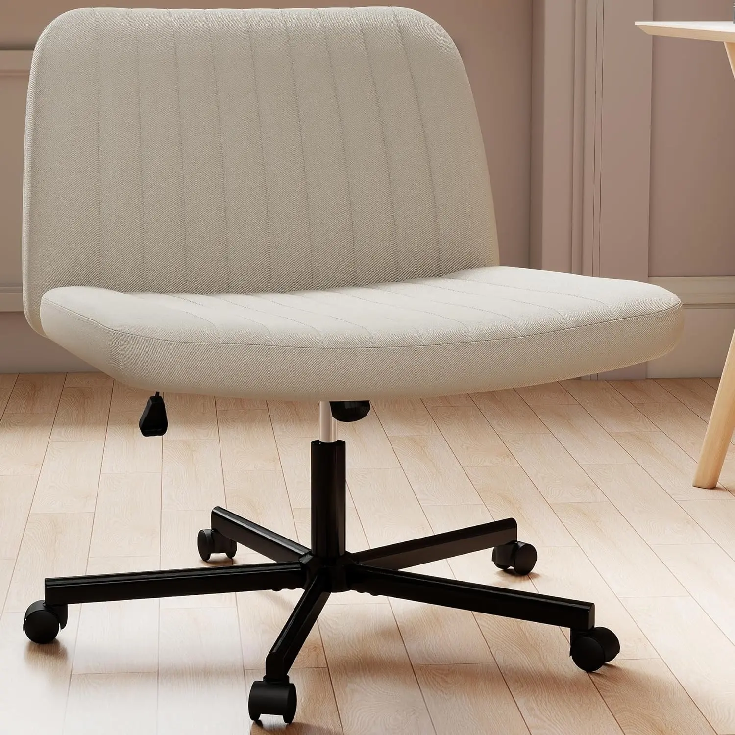 Criss Cross Chair,Office Desk Chair with Wheels,Beige | Plus Size Viral Vanity Legged Chair,Bedroom