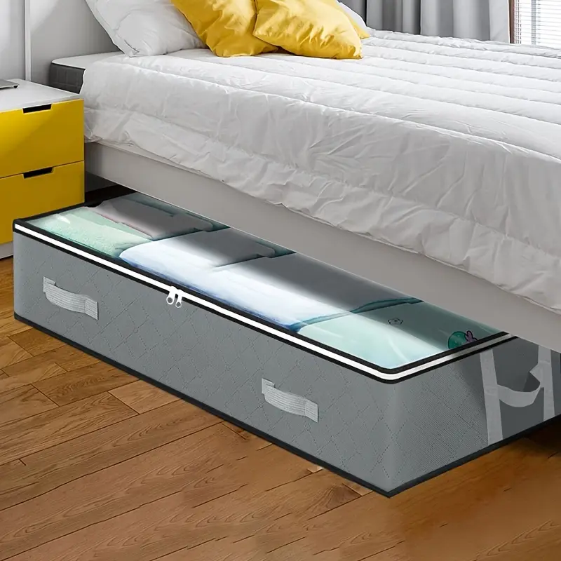 Flip-Top Under-Bed Storage Bin, Fabric Storage Bins, Durable Non-Woven Organizer for Blankets, Clothing, and Bedding, Versatile Space-Saving Design, Dustproof Modern Bedside Storage Solution, Bedroom Storage Organizer, Sturdy Construction
