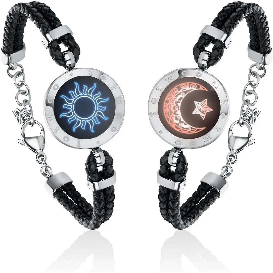 Sun and Moon Long Distance  Bracelets for Couples |  Light Up & Vibration Love , Long Distance Relationship Gifts for Boyfriend, -to-  Pairing via App